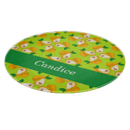 Tabua De Cortar Nome personalizado pera laranja em verde