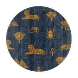 Tabua De Cortar Padrão Egípcio Minimalista Azul-Marinho e Dourado