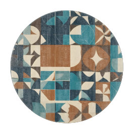 Tabua De Cortar Padrão Geométrico Azul Escuro, Azul Turquesa, Marr