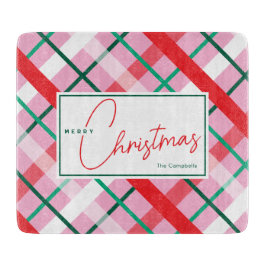 Tabua De Cortar Red Green Pink Christmas Plaid Cutting Board