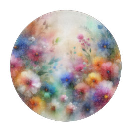 Tabua De Cortar Tampa de Corte com Flores Abstratas em Aquarela
