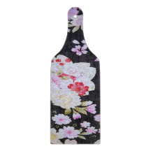 Vintage Black White Japonês Kimono Floral Glass