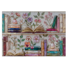 Tábua de Corte de Vidro Floral Bookshelf