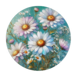 Tábua de Corte de Vidro Floral Daisy