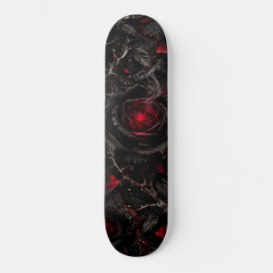 Tábua de skate com rosas góticas pretas e vermelha