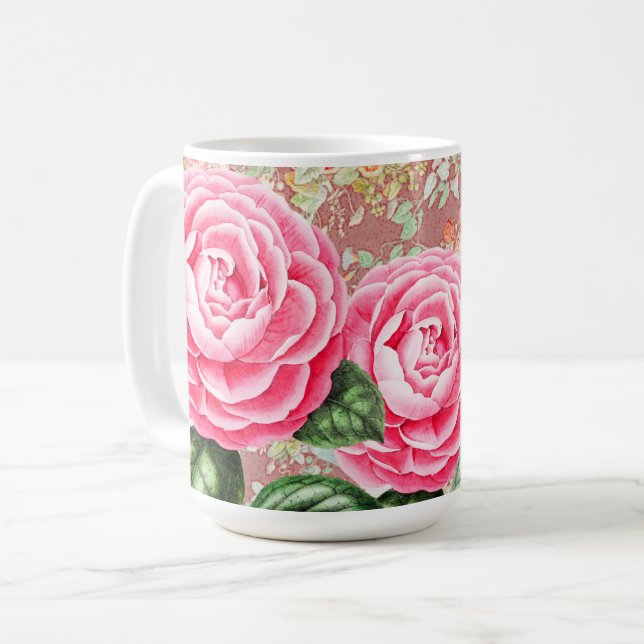 Taça de Caneca de Arte de Rosas Rosa Grandes (Frente Esquerda)