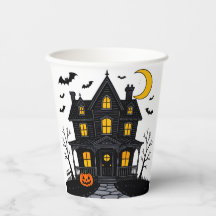 Taça de papel Halloween com Design de casa assombr