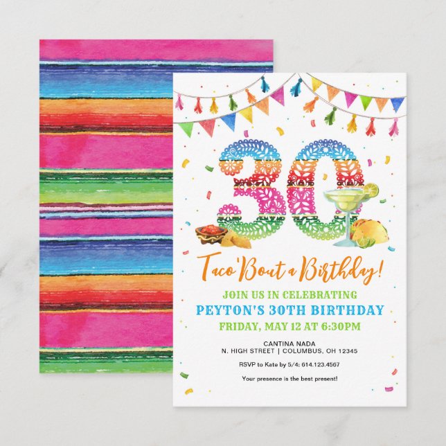 Taco Bout a aniversário de 30 anos Fiesta Convite (Frente/Verso)