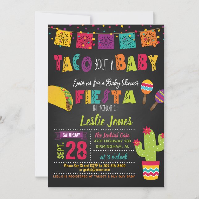 Taco Bout a Baby Fiesta - Chá de fraldas Convite (Frente)
