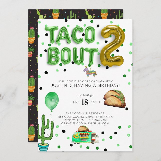 Taco Bout Two | Segundo Convite de Aniversário (Frente/Verso)