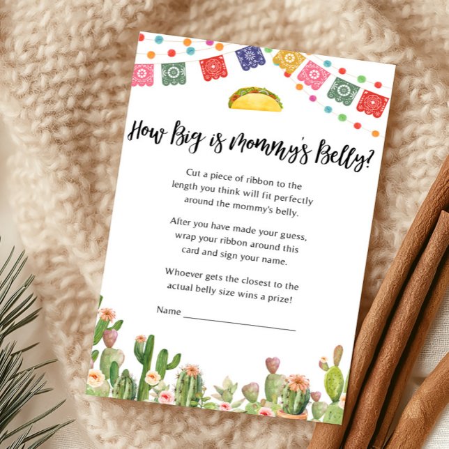 Taco Bout Uma Festa de Bebê Adivinhe Quem é Mamãe  (Fiesta Cactus Baby Shower How Big Is Mommy's Belly Game)