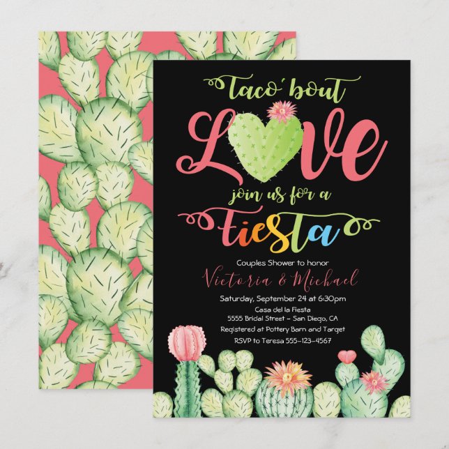 Taco sobre Casais de amor Convites para Chás (Frente/Verso)