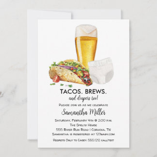 Tacos Brews e Convite para Chás de fraldas Fraldas