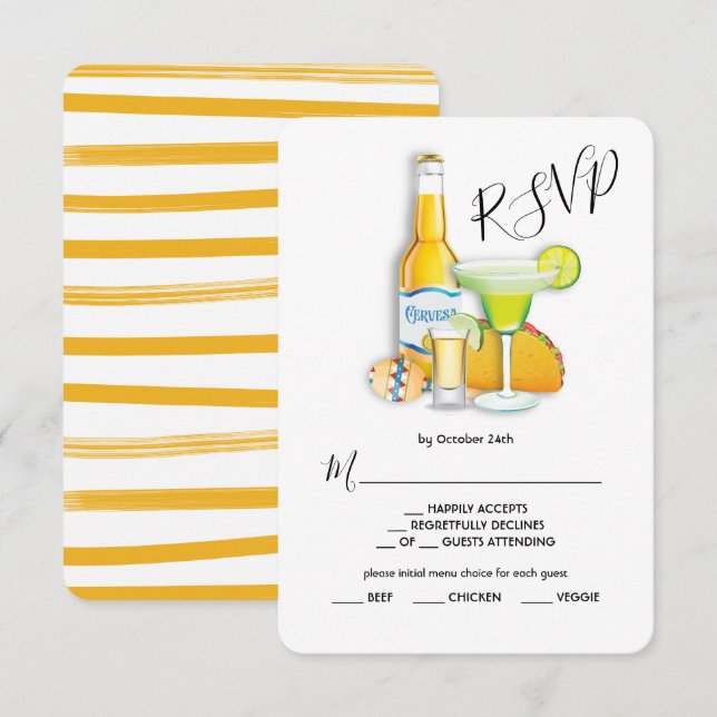 Tacos Tequila & Beer Menu Choice Cartão RSVP (Frente/Verso)