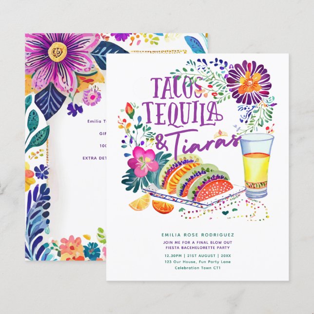 Tacos Tequila Tiaras Last Fiesta Bachelorette (Frente/Verso)