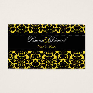 Tag amarelo e preto do favor do casamento tema