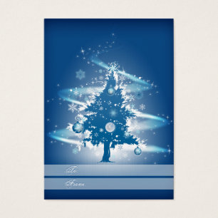 Tag azul do presente do Natal da árvore de Natal