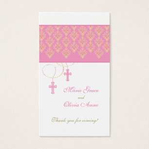 Tag cor-de-rosa e Dourado do favor do baptismo -