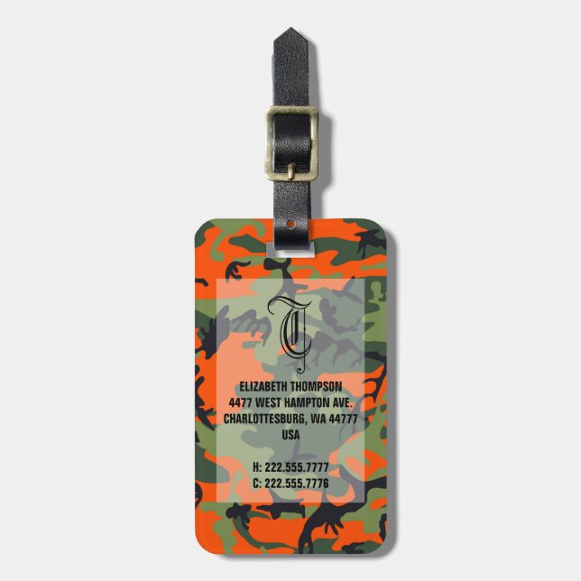 Tag de Bagagem de Camoflagem Laranja Chic Monogram (Frente Vertical)
