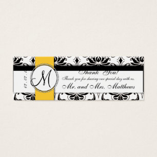 Tag preto do favor do casamento do amarelo do