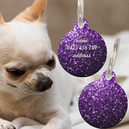 Tags Para Cães Escuro Roxo Brilhante brilhante Faux Personalizar
