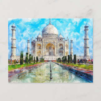 Taj Mahal, Índia - cartão postal com aquarela