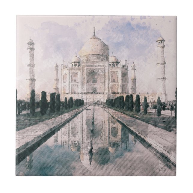 Taj Mahal India Cerâmica Azulejo - Icônica Mughal  (Frente)