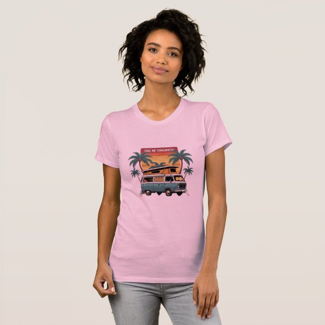 Take Me Somewhere – Retro Van Life Women's T-Shirt (Frente Completa)