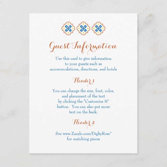 Talavera - Cartão de Informação de Azulejo Espanho (Frente)