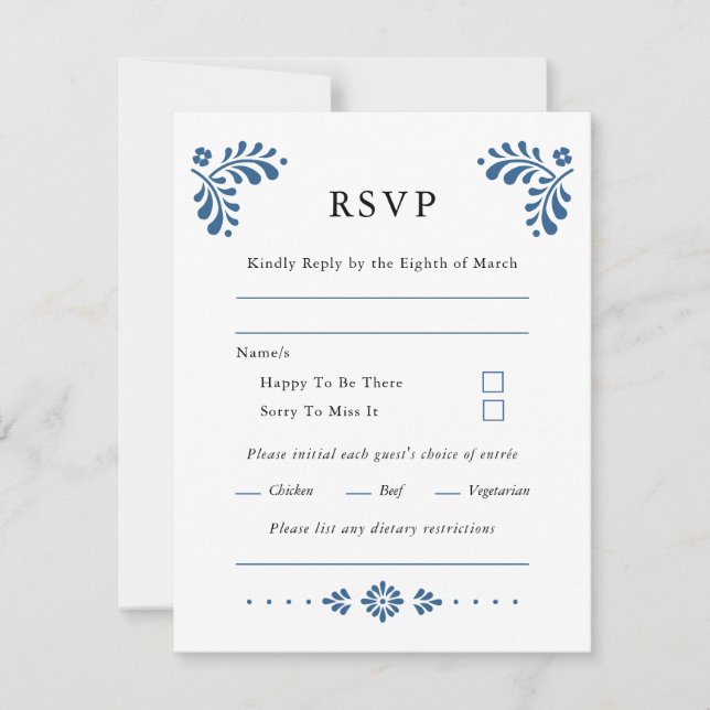 Talavera Style Mexicano Weding RSVP Card (Frente)
