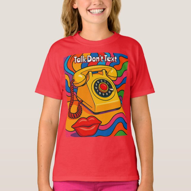 Talk Don't Text Retro Landline Phone Red T-Shirt (Frente)