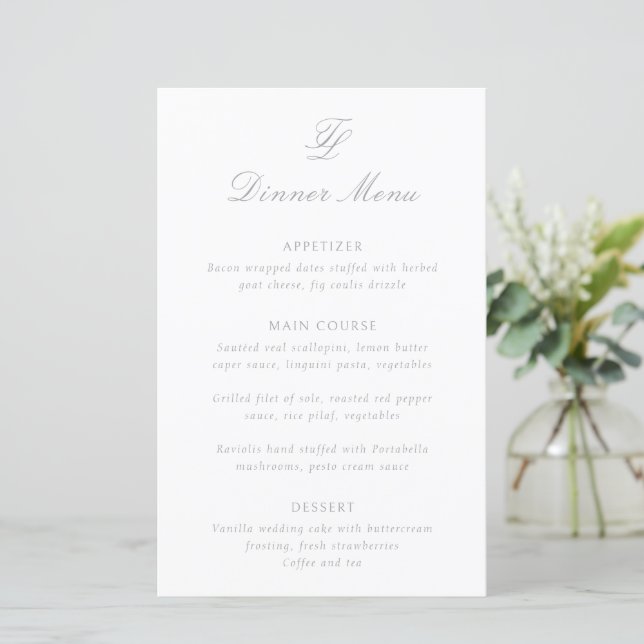 Talula Cinza Elegant Wedding Menu (Em pé/Frente)