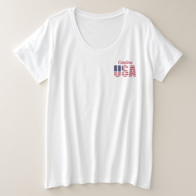 Tamanho Mais Patriótico EUA Comfy White T-Shirt (Frente do Design)