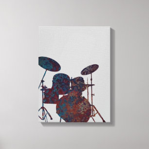 Tambor Kit Silhouter Canvas Drummer Música Arte