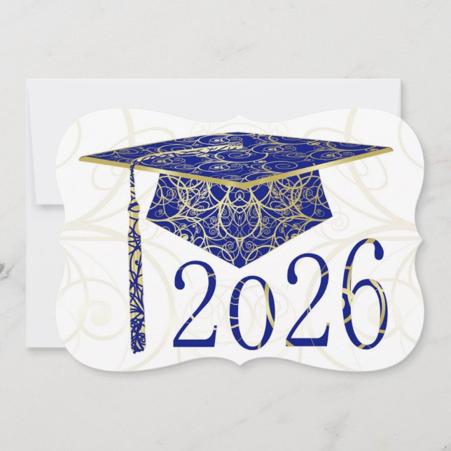 Tampa de Flores Azul e Dourado Cartão 2026 (Frente)