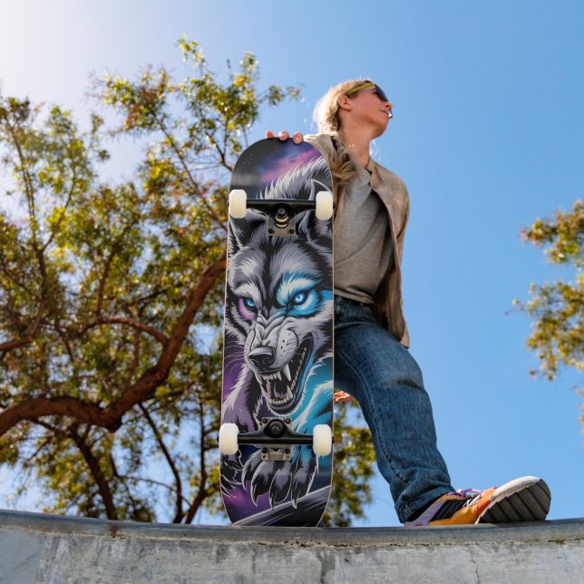Tampa de skate com cabeça de lobo rosnando (Ao ar livre 1)