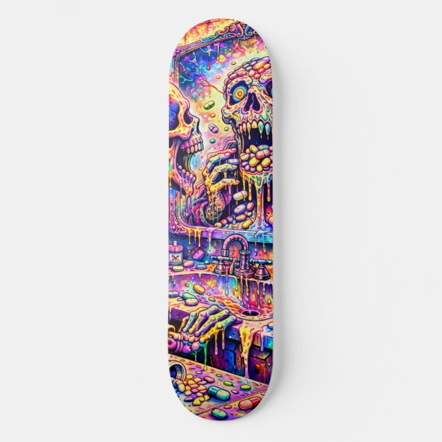 Tampa de Skate Espelho Caveira Psicodélico (Frente)