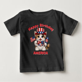 Tan, Black&White Kitten (1r) Patriotic Kid T-Shirt