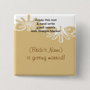 Tan Floral Wedding Name Pins