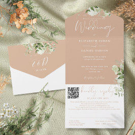 Tan Greenery Monograma Código QR Casamento