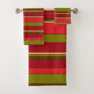 Tan vermelho marrom verde listra toalhas de banho