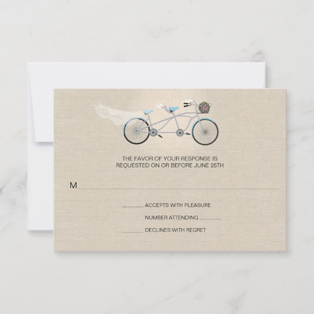 Tandem Bicycle Wedding Faux Linen RSVP (Frente)