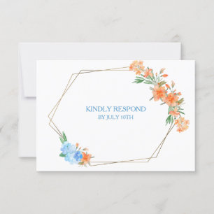 Tangerina e quadro floral azul que Wedding RSVP