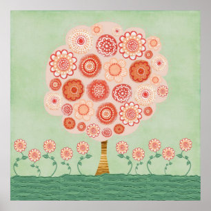 Tangerine Landscape Mixed Media Poster Print Art