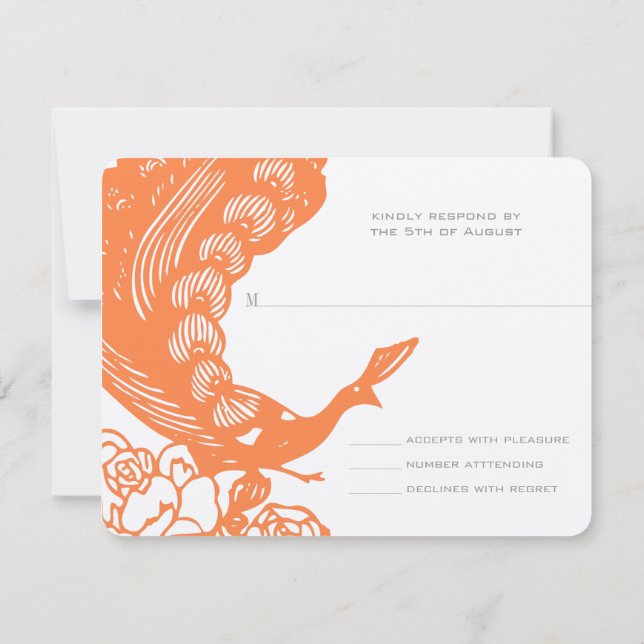 Tangerine Vintage Modern Peacock Wedding RSVP (Verso)