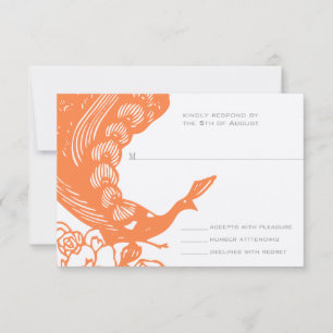 Tangerine Vintage Modern Peacock Wedding RSVP