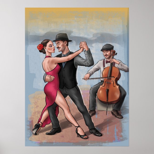 Tango Dancers - Poster de Arte Desenhada À Mão (Se (Frente)
