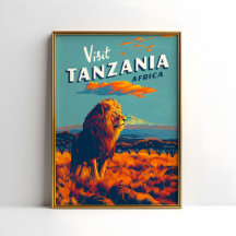 Tanzânia África Viagens vintage Impressão Poster L