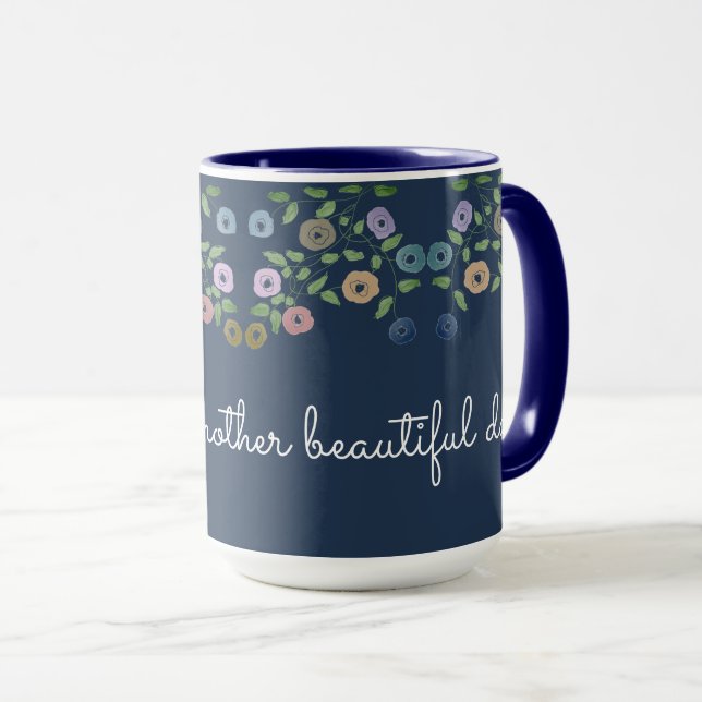 Tão Bonita Uma Caneca Flor Personalizada Com Azul (Frente Esquerda)
