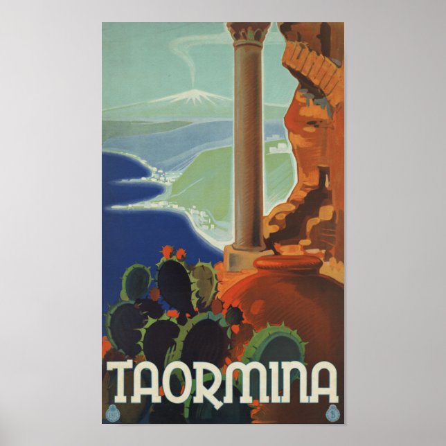 Taormina Sicily Itália VintageTravel Poster (Frente)